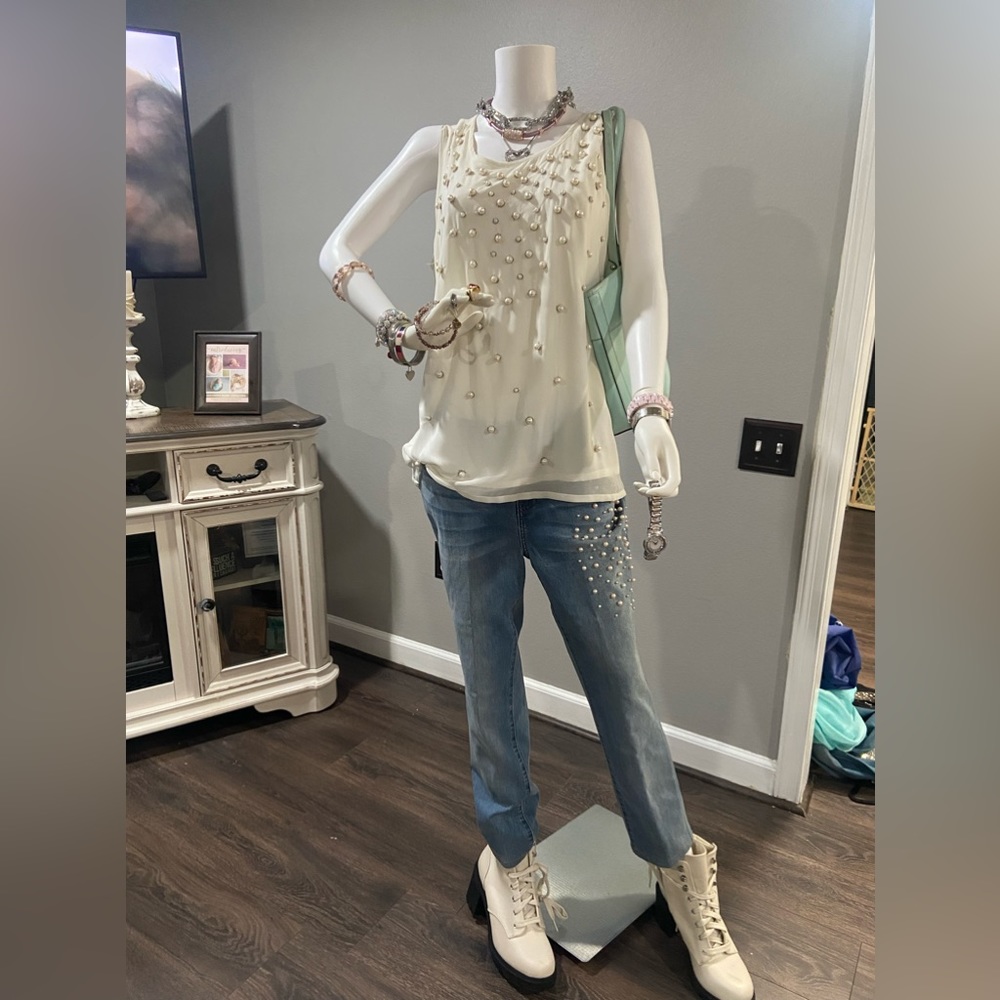Blouse / sleeveless x large beaded